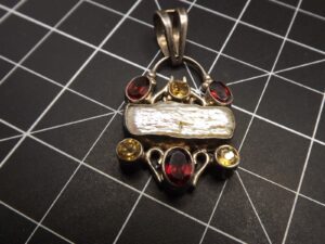 Sterling Silver 925 Garnet, Citrine & Freshwater Pearl Pendant – Multi Gemstone Pendant, 8.6 g