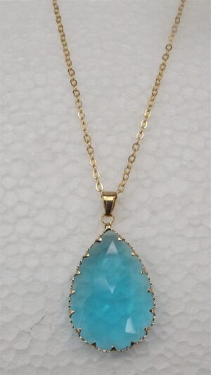 Tootie Ott Designs Blue Faceted Teardrop Pendant Necklace – Handmade Blue Drop Pendant on 18″ Chain