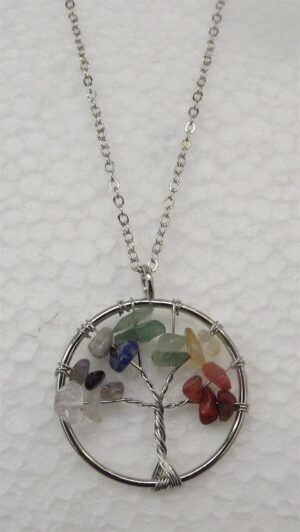 Tootie Ott Designs Tree of Life Pendant with Colorful Stones – Handmade Gemstone Style Necklace, 18″ Chain