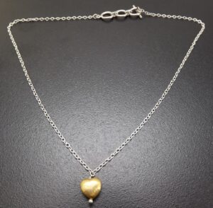 Sterling Silver 925 Necklace with Gold Plated Heart Pendant – 17″ Brushed Heart Chain Necklace, 7 Grams