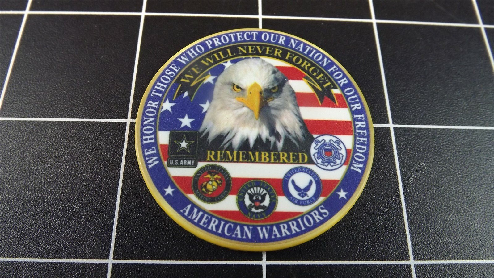 57 1079.jpg American Warriors Thank You Challenge Coin – C.H.A.M.P. Casino Chip Style, Made in USA Military Gift