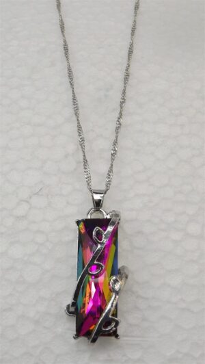 Tootie Ott Designs Multi Colored Borealis Stone Pendant – Handmade Iridescent Necklace on 20″ Chain