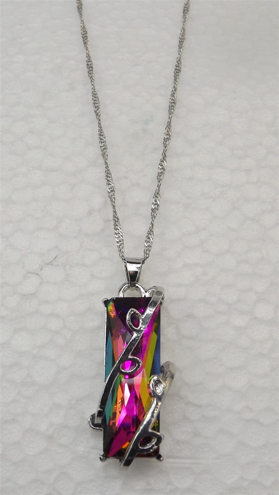 57 1099.jpg Tootie Ott Designs Multi Colored Borealis Stone Pendant – Handmade Iridescent Necklace on 20″ Chain
