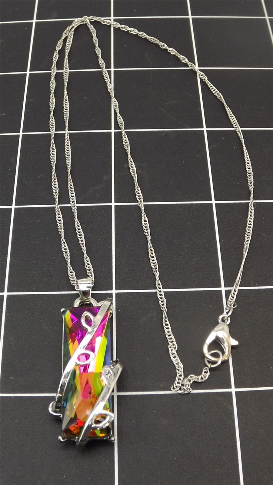 57 1105.jpg Tootie Ott Designs Multi Colored Borealis Stone Pendant – Handmade Iridescent Necklace on 20″ Chain