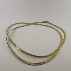 Vintage Gold Plated Sterling Silver Herringbone Chain Necklace – 925 Flat Snake Style Chain 24″, 8.7 Grams