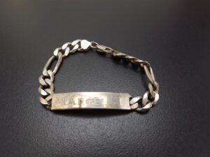 Vintage Sterling Silver Figaro ID Bracelet Engraved Marcel J. – Solid .925 Heavy Name Bracelet 8″, 33 Grams