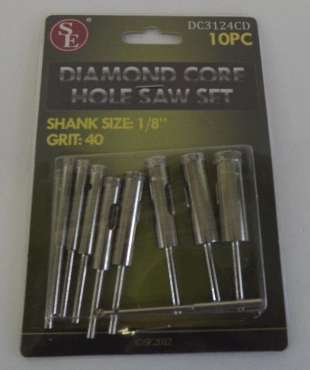 57 1158.jpg Diamond Core Hole Saw Set 10-Piece Grit 40 with 1/8″ Shank – Tile, Glass, Marble and Gemstone Drill Bits