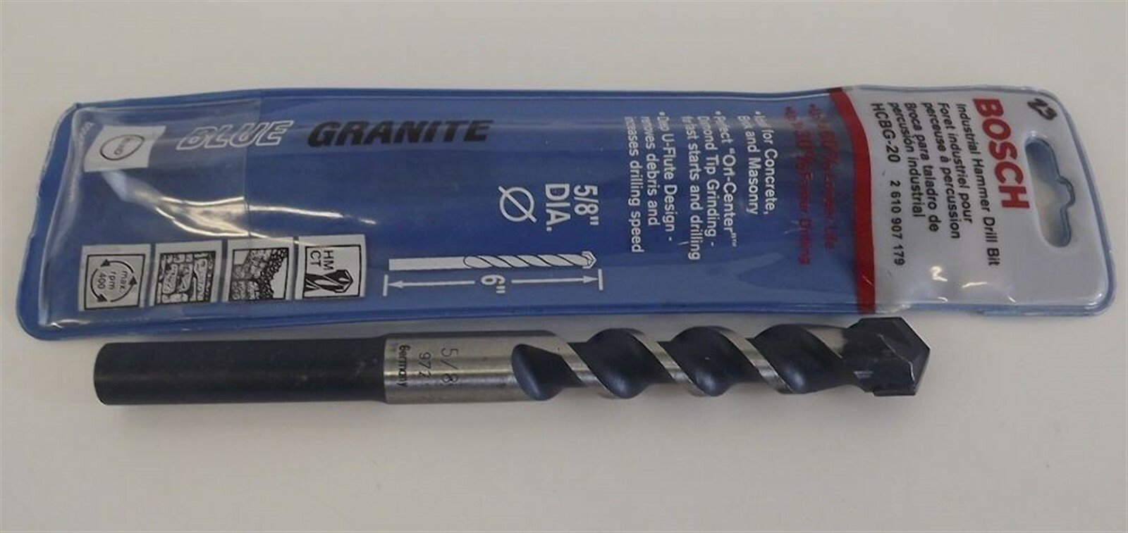 57 116.jpg Bosch HCBG-20 Blue Granite Hammer Drill Bit 5/8″ x 6″ – Carbide Masonry Bit for Concrete, Brick and Block