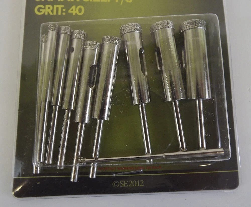 57 1168.jpg Diamond Core Hole Saw Set 10-Piece Grit 40 with 1/8″ Shank – Tile, Glass, Marble and Gemstone Drill Bits