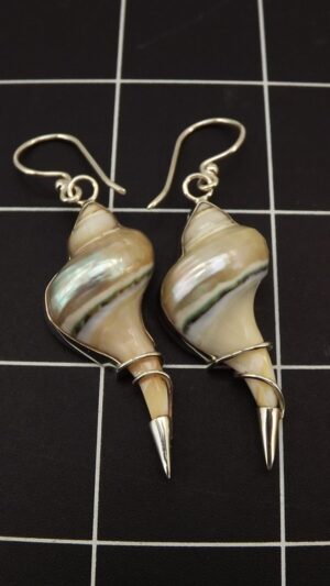 Sterling Silver 925 Natural Seashell Dangle Earrings – Iridescent Shell Drops, 2 1/2″, 8.0 g
