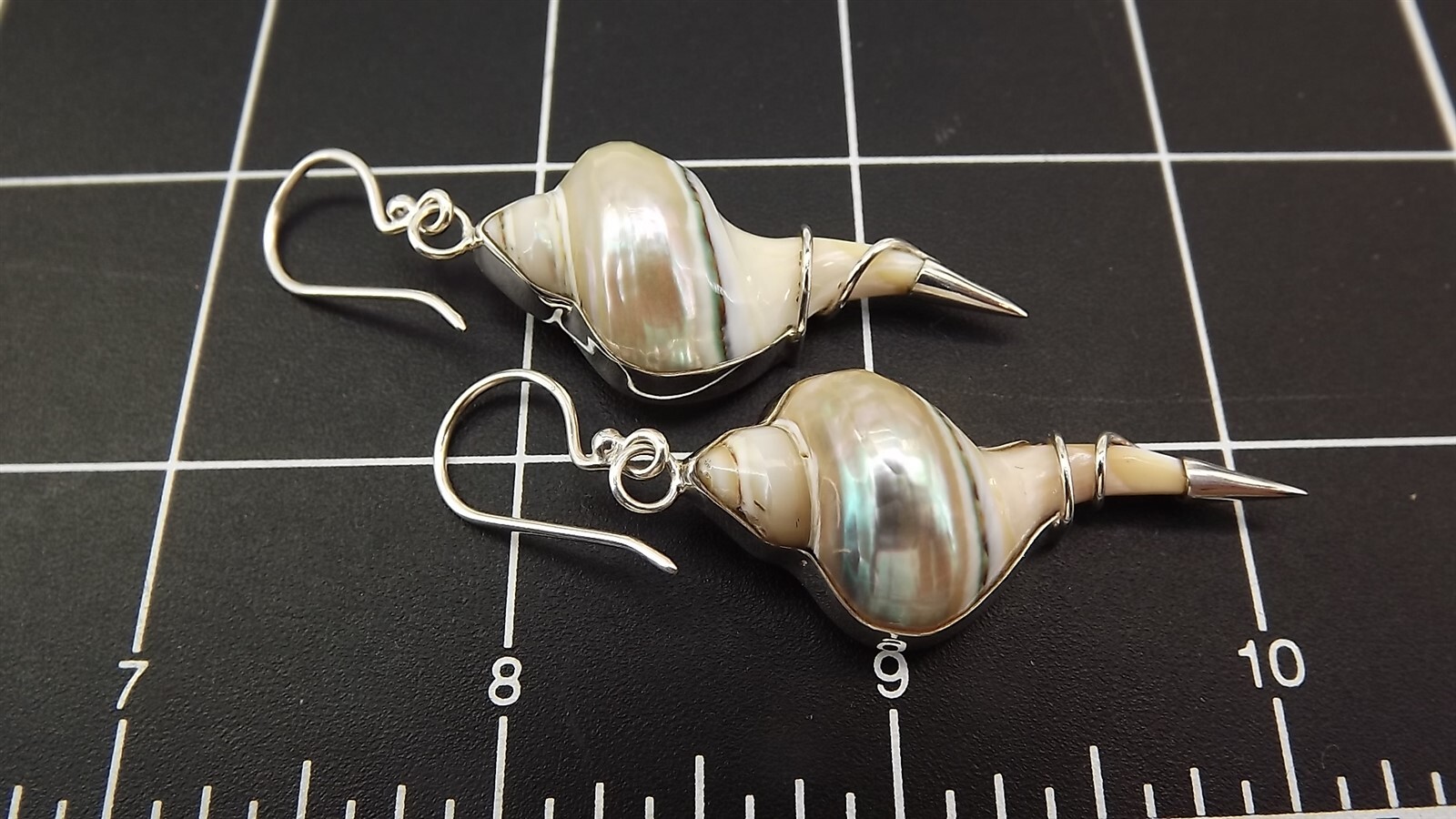57 1206.jpg Sterling Silver 925 Natural Seashell Dangle Earrings – Iridescent Shell Drops, 2 1/2″, 8.0 g