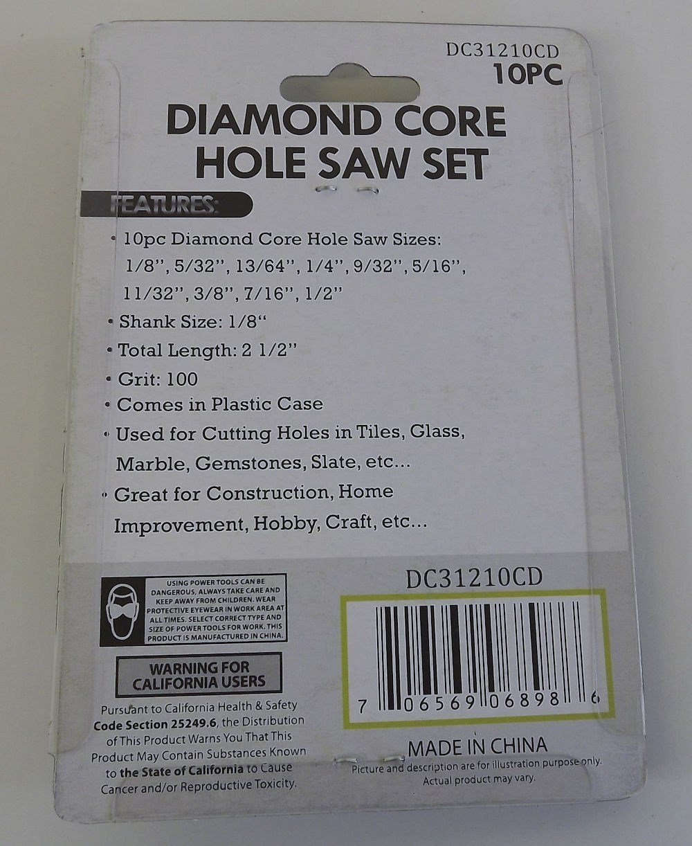 57 1211.jpg Diamond Core Hole Saw Set 10-Piece Grit 100 with 1/8″ Shank – Fine Grit Bits for Glass, Tile and Gemstone