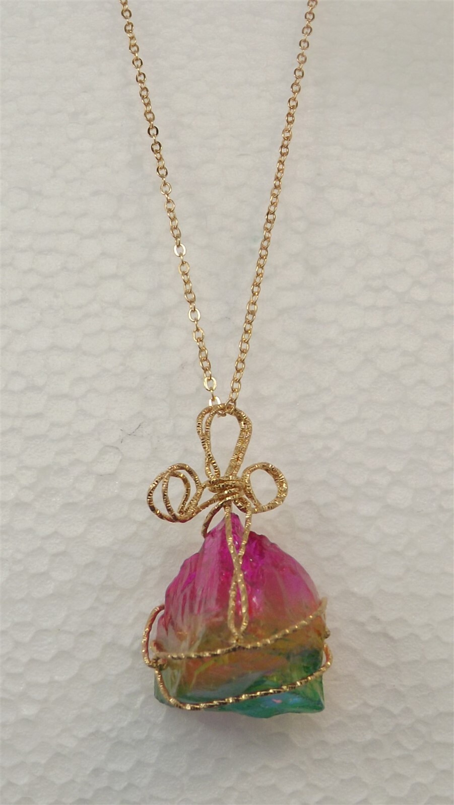 57 1213.jpg Tootie Ott Designs Rainbow Stone Wire Wrap Pendant – Handmade Multicolor Boho Necklace, 20″ Chain II