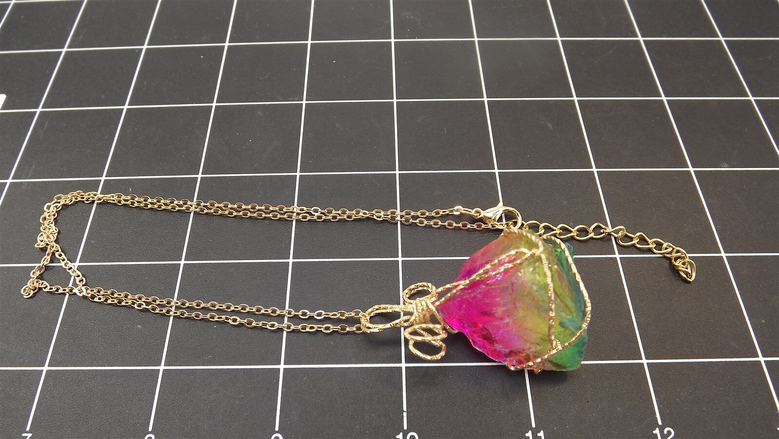 57 1226.jpg Tootie Ott Designs Rainbow Stone Wire Wrap Pendant – Handmade Multicolor Boho Necklace, 20″ Chain II