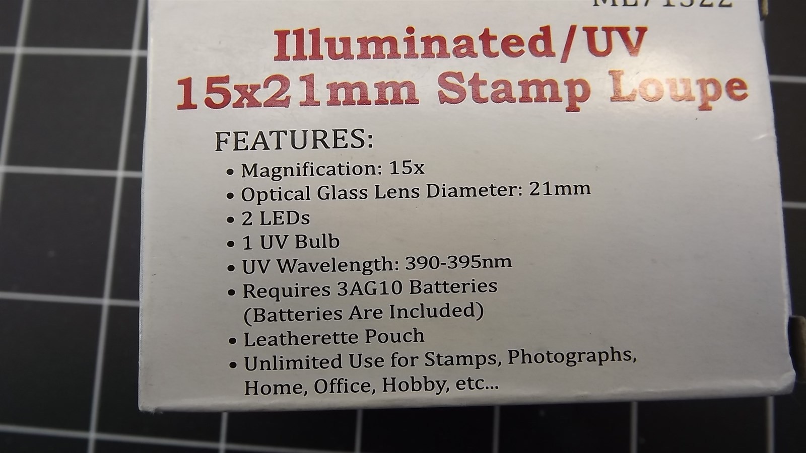 57 1239.jpg 15X 21mm UV and LED Stamp Loupe – Lighted Glass Lens Magnifier with 382–385nm UV for Stamps and Gems