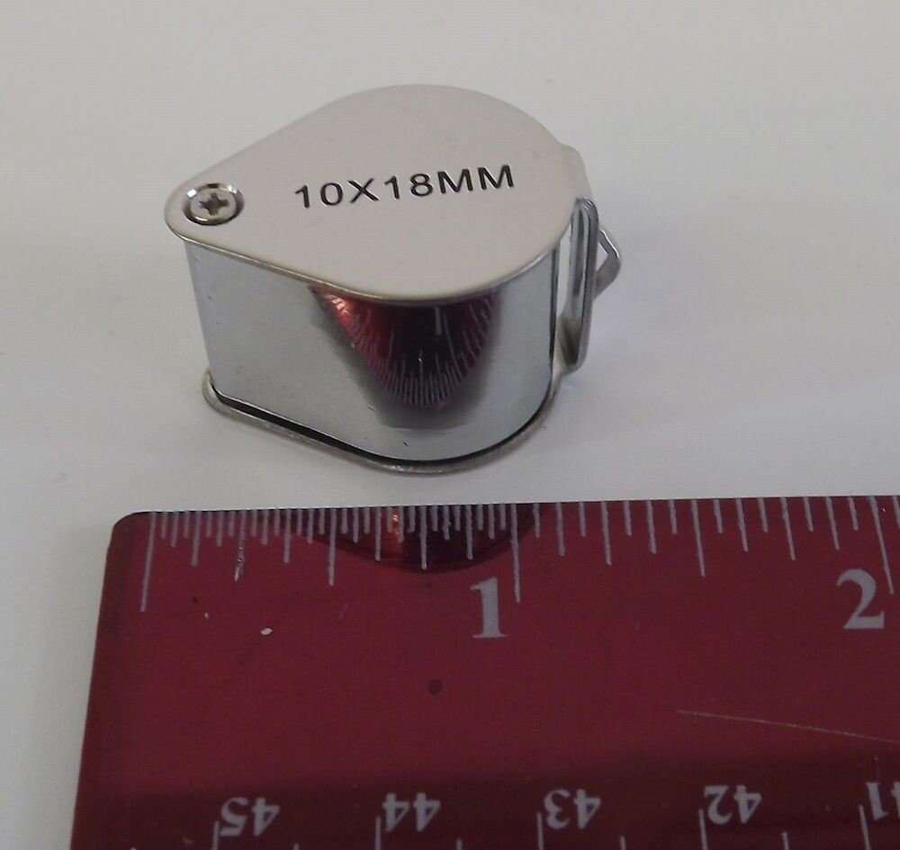 57 1288.jpg 10X Doublet Jewelers Loupe 18mm Chrome Plated Metal Body – Pocket Gem Magnifier with Plastic Case