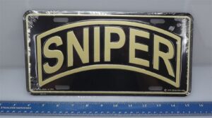 Sniper Embossed Metal License Plate – Black Standard Size Military Car Tag with Baked-On Finish