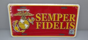USMC Semper Fidelis Embossed License Plate – Marine Corps Standard Size Metal Car Tag, Licensed Product