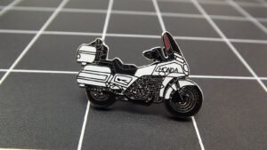 White Honda Motorcycle Lapel Pin – 1″ Enameled Biker Hat Pin, Honda Motorcycle Rider Collector Pin