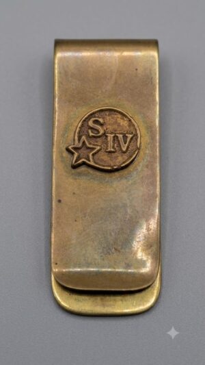 Vintage Solid Brass St. Ives Logo Money Clip – S IV Star Emblem Corporate Advertising Clip