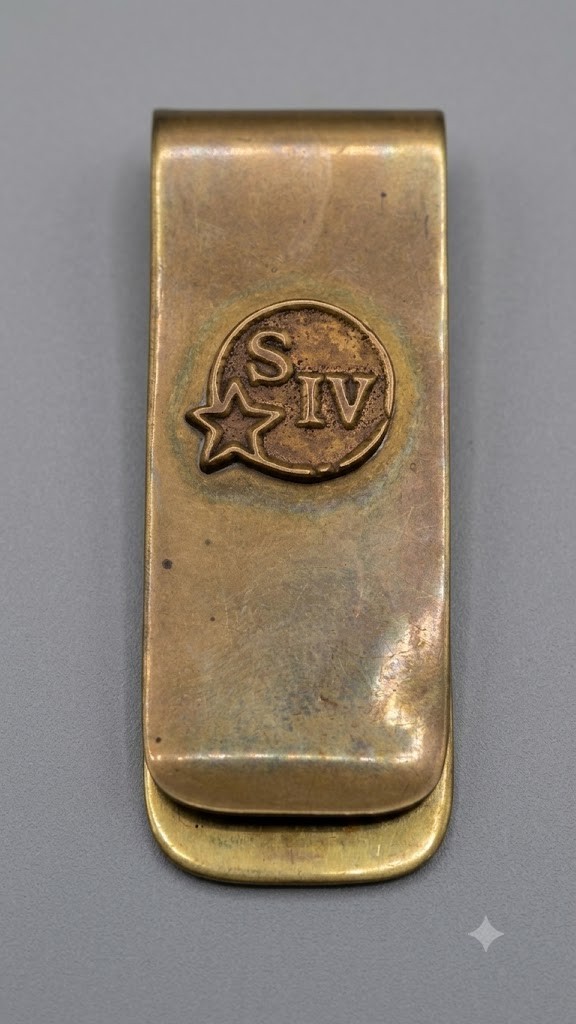 57 1487.jpg Vintage Solid Brass St. Ives Logo Money Clip – S IV Star Emblem Corporate Advertising Clip