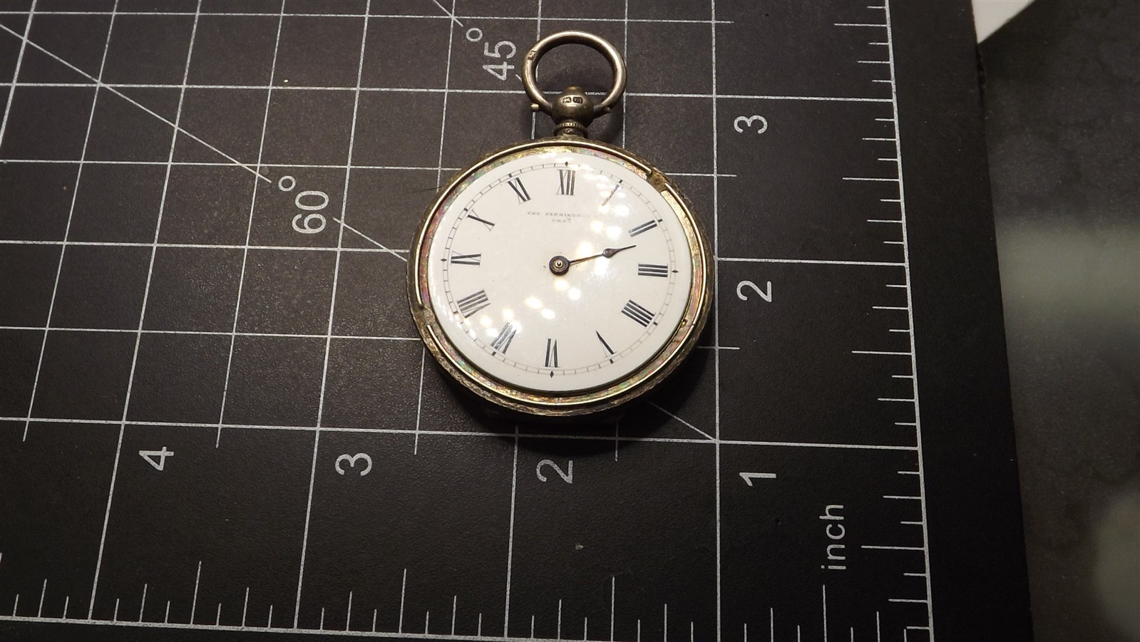 57 1547.jpg Antique The Farringdon Sterling Silver Key Wind Pocket Watch – London Hallmarked, Parts or Repair