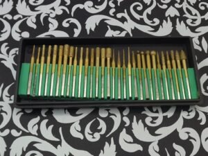 Diamond Burr Set 30-Piece 1/8″ Shank Titanium Coated – Medium Grit Rotary Tool Bits for Glass, Stone and Tile