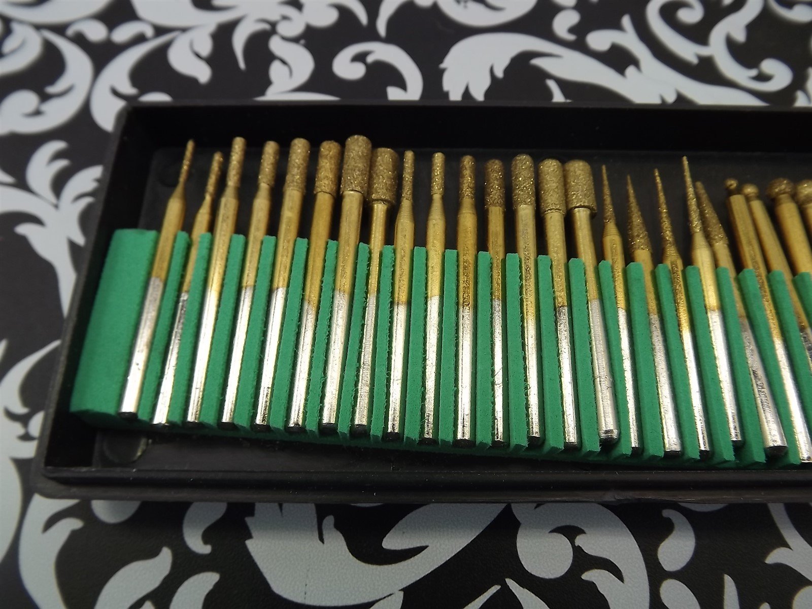 57 1578.jpg Diamond Burr Set 30-Piece 1/8″ Shank Titanium Coated – Medium Grit Rotary Tool Bits for Glass, Stone and Tile