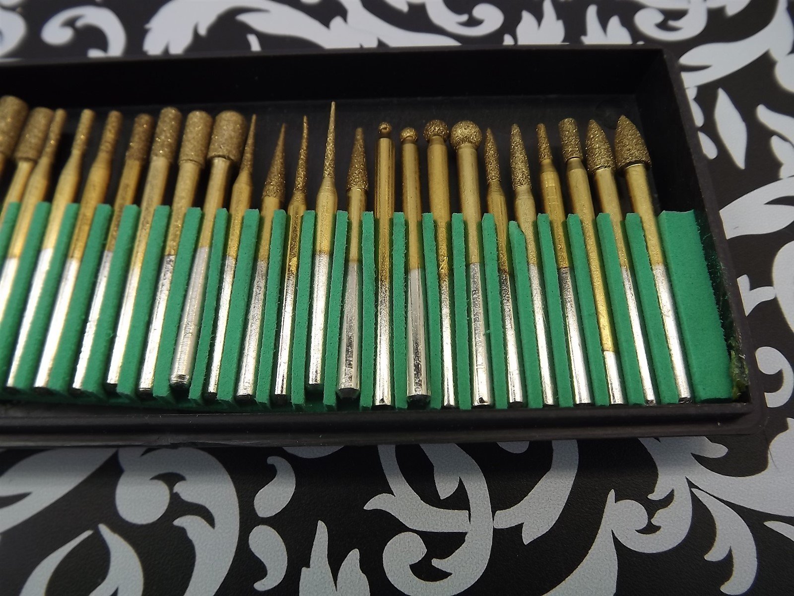 57 1580.jpg Diamond Burr Set 30-Piece 1/8″ Shank Titanium Coated – Medium Grit Rotary Tool Bits for Glass, Stone and Tile