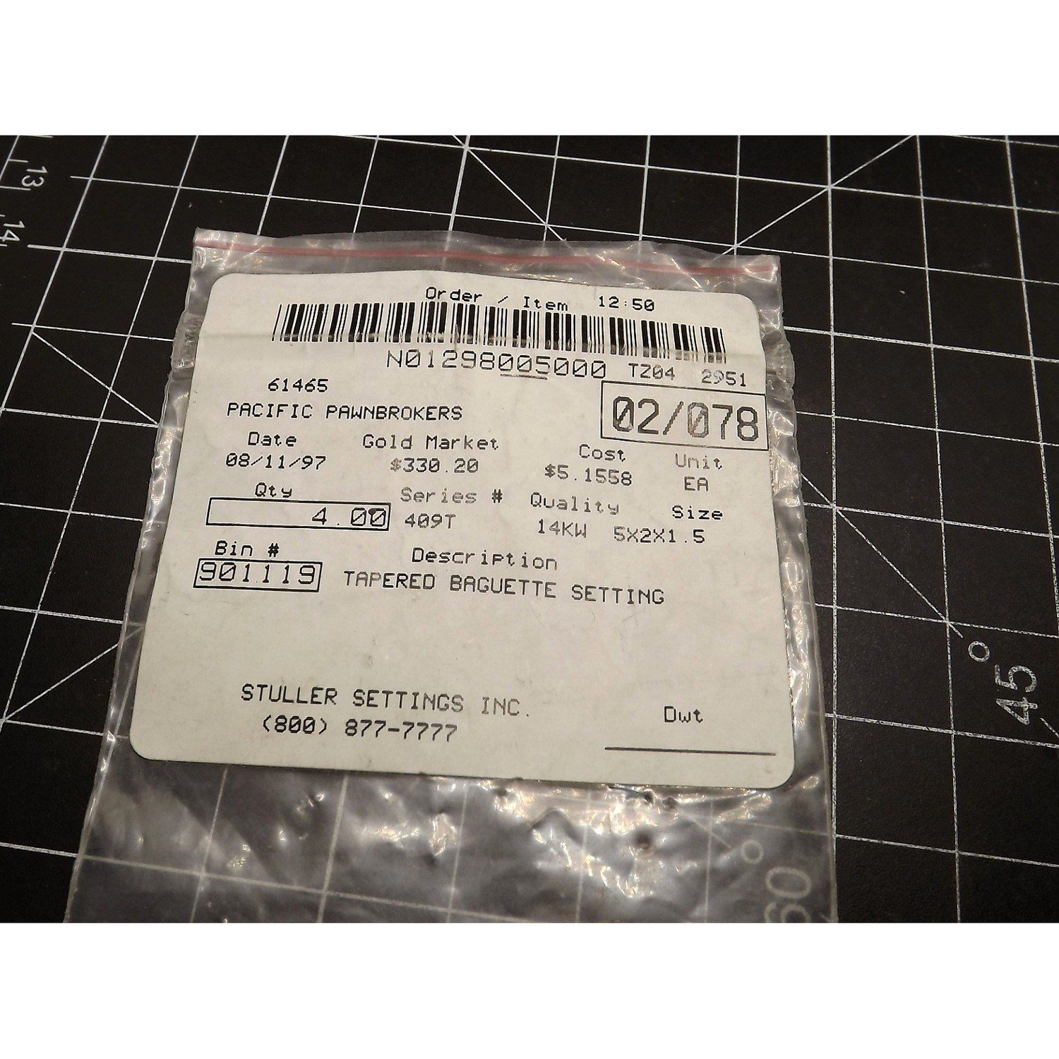 57 1582.jpg Stuller 14K White Gold Tapered Baguette Setting – 4 × 2 × 1 mm, 409T, Single NOS Jewelry Finding