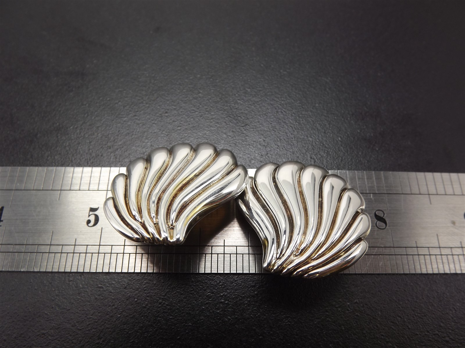 57 1616.jpg Vintage Sterling Silver Large Seashell Clip On Earrings – Solid 925 Shell Design Statement Clip Earrings, 23.6g
