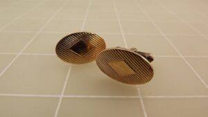 Vintage Sterling Silver & 14K Gold Textured Cufflinks – Engravable Two-Tone Men’s Cuff Links, 8.2 Grams