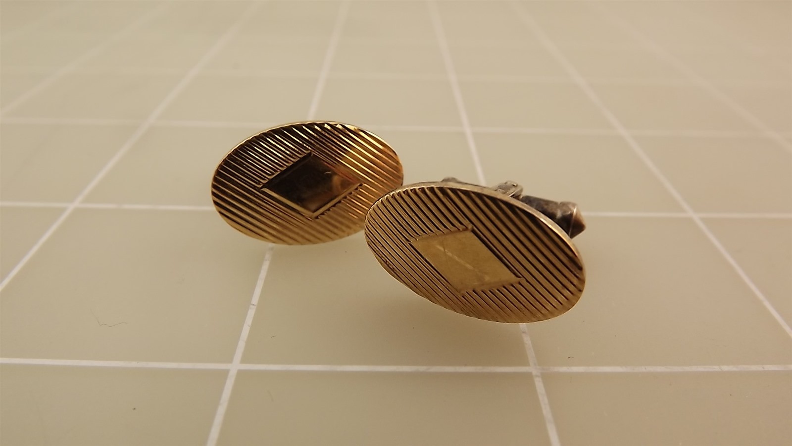 57 1746.jpg Vintage Sterling Silver & 14K Gold Textured Cufflinks – Engravable Two-Tone Men’s Cuff Links, 8.2 Grams