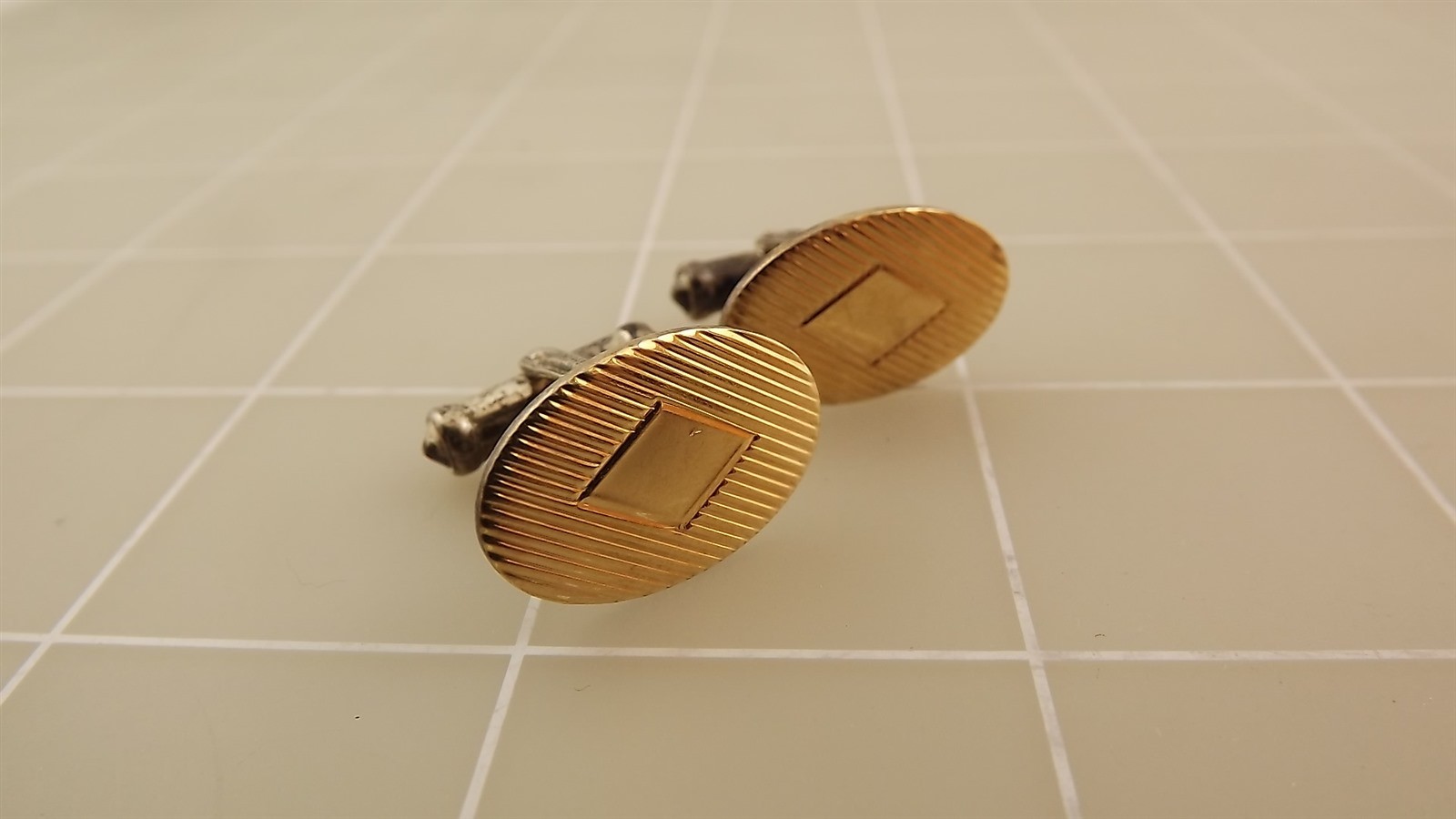 57 1751.jpg Vintage Sterling Silver & 14K Gold Textured Cufflinks – Engravable Two-Tone Men’s Cuff Links, 8.2 Grams