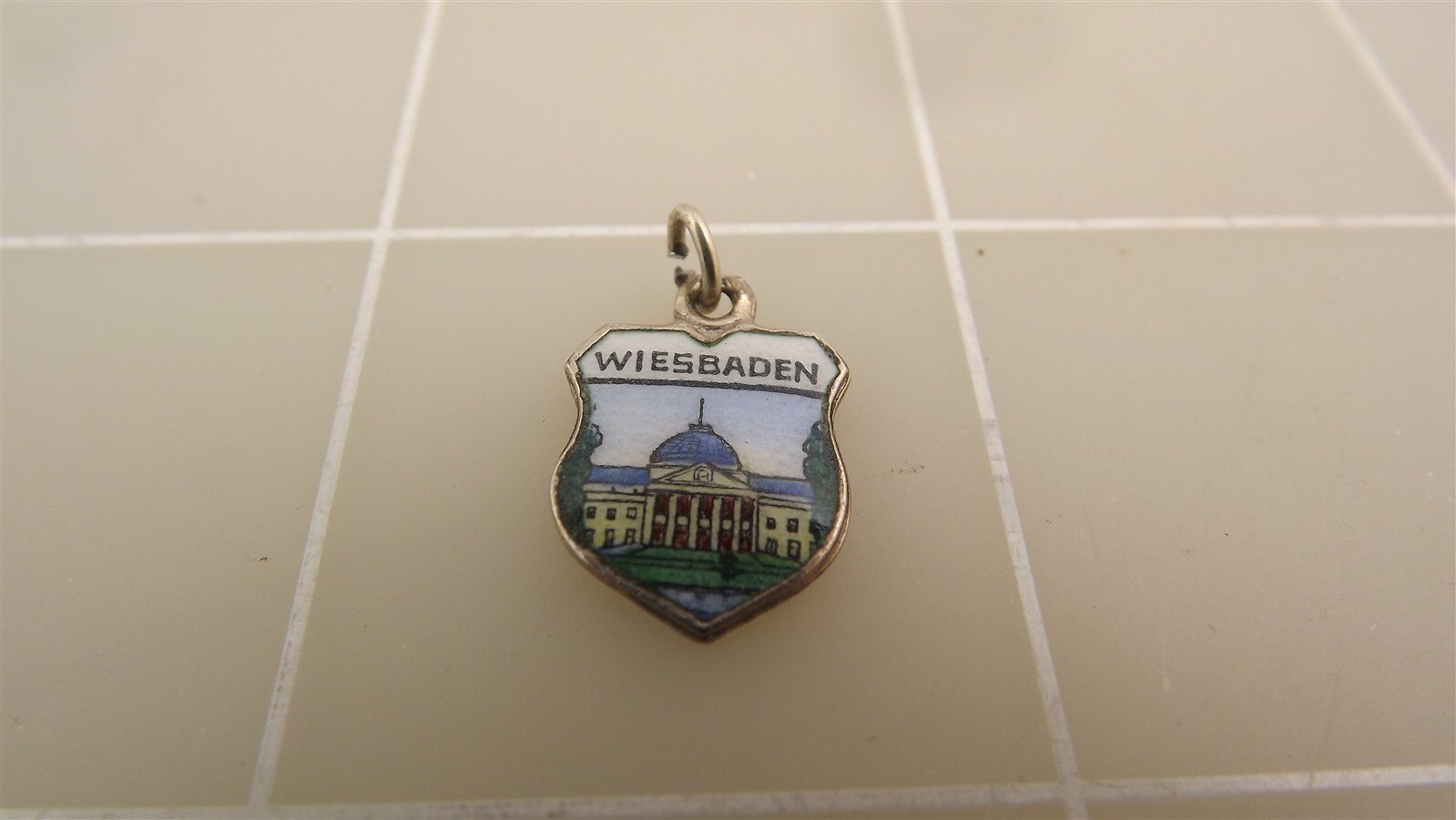 57 1817.jpg 800 Silver Wiesbaden Germany Travel Charm Pendant – Souvenir Bracelet Charm, Stamped 800, 1.2 Grams