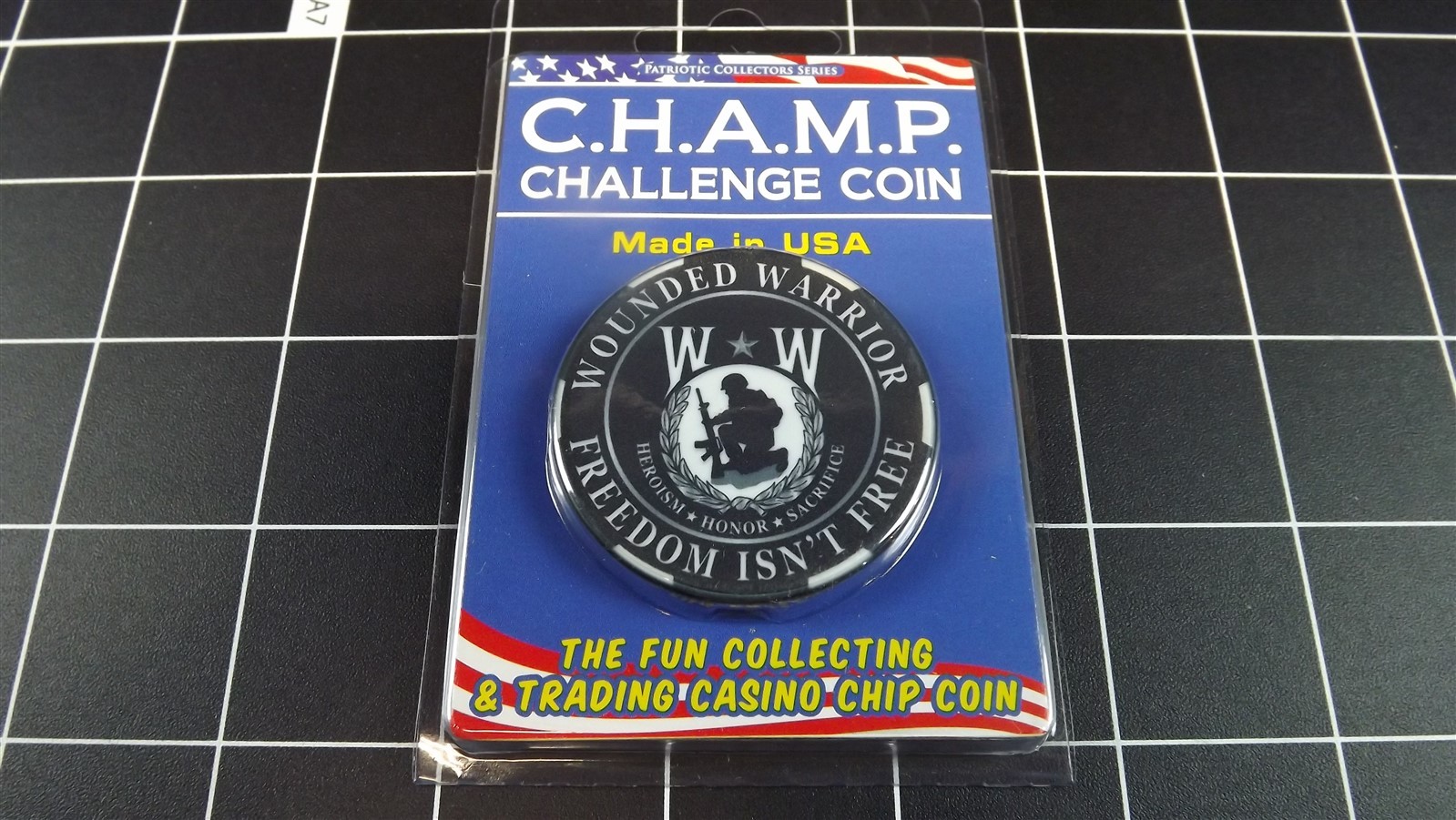 57 1826.jpg Wounded Warrior Freedom Isn’t Free Challenge Coin – C.H.A.M.P. Casino Style Chip, Made in USA
