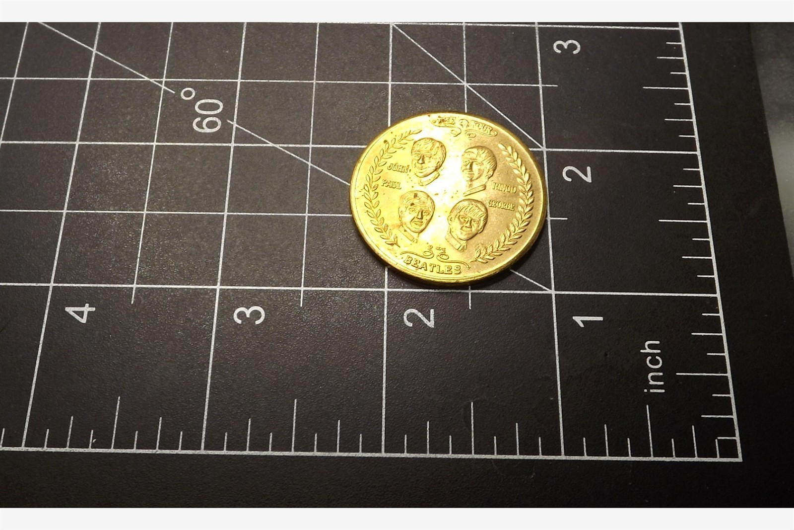 57 183.jpg 1964 Beatles U.S. Visit NEMS Brass Commemorative Medal – Vintage 31mm Souvenir Token, Four Beatles Portraits