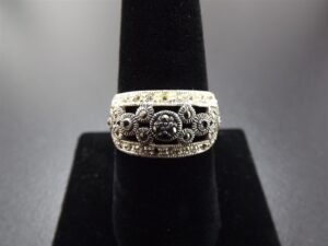 Vintage Sterling Silver Patterned Ring Band – Solid .925 Stone Set Band Size 9, 4.8 Grams, Missing Stones