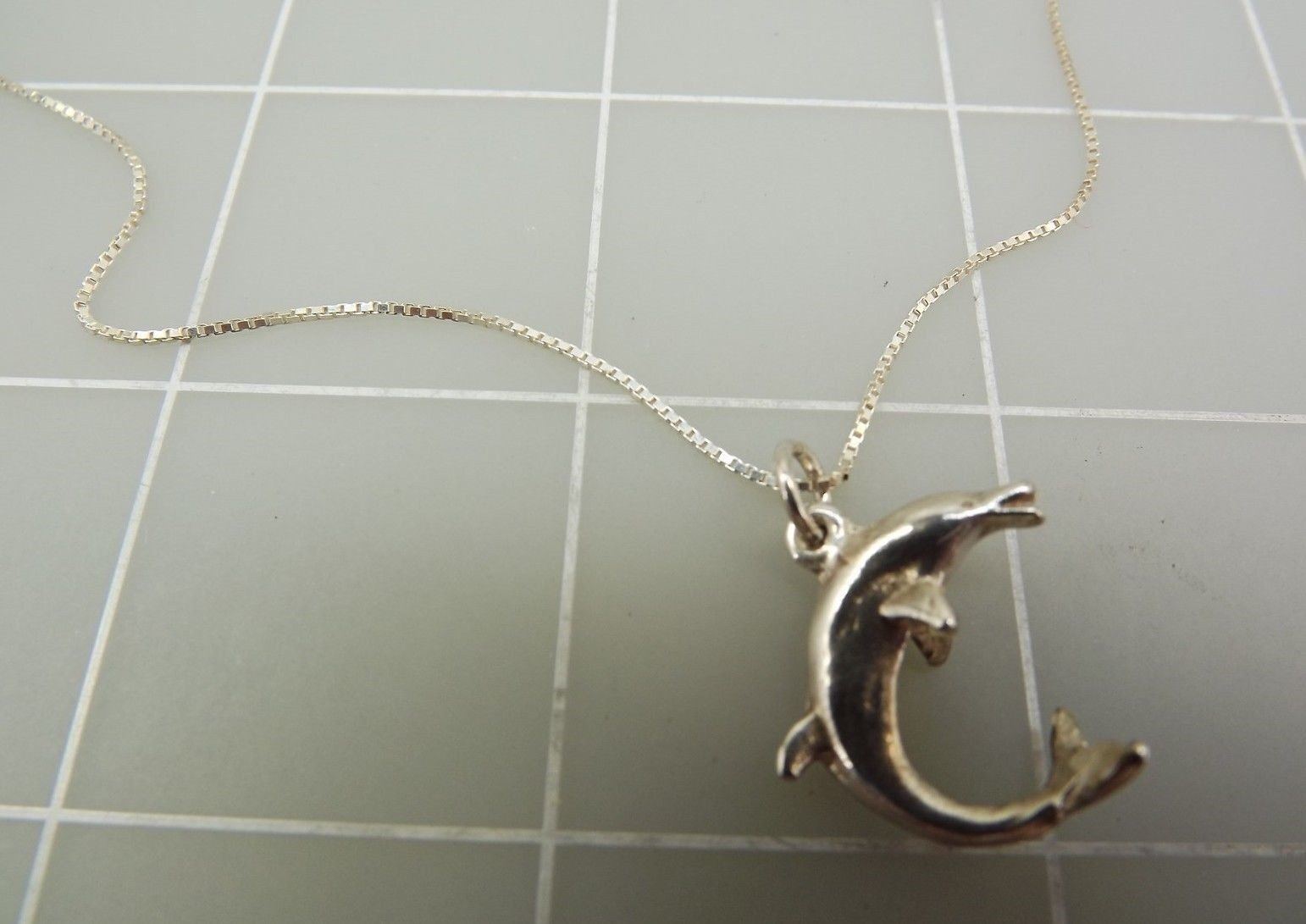57 196.jpg Sterling Silver 925 Dolphin Pendant on Box Link Chain Necklace – 20″ Italy Chain, 4.6 Grams