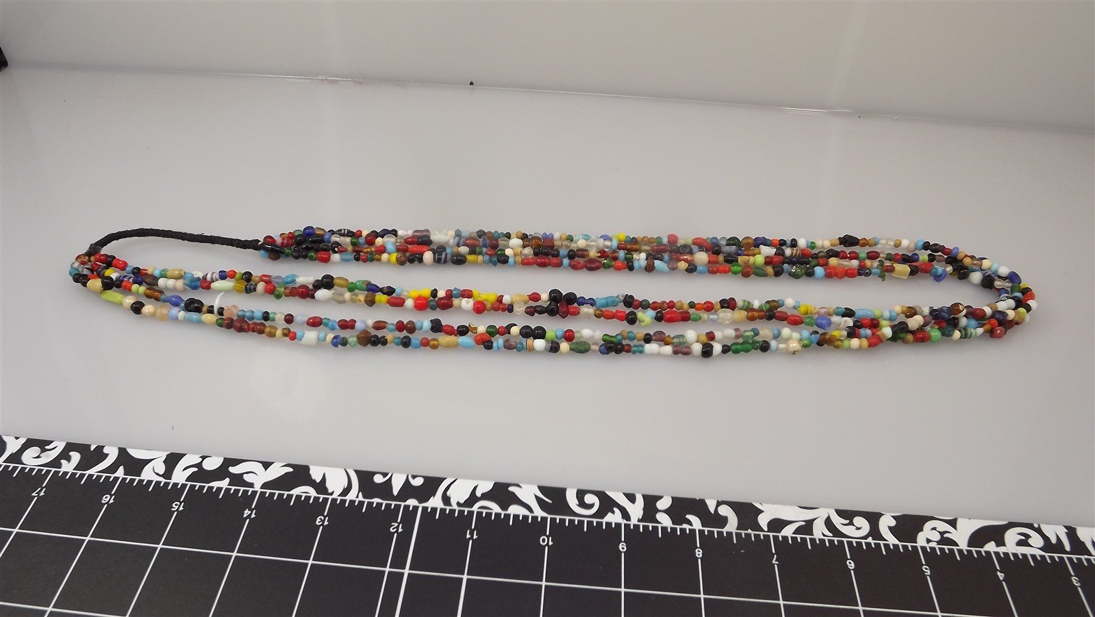 57 200.jpg Triple Strand Trade Bead Necklace – Vintage Tribal Hand-Beaded 34″ Long Statement Necklace, 107 Grams