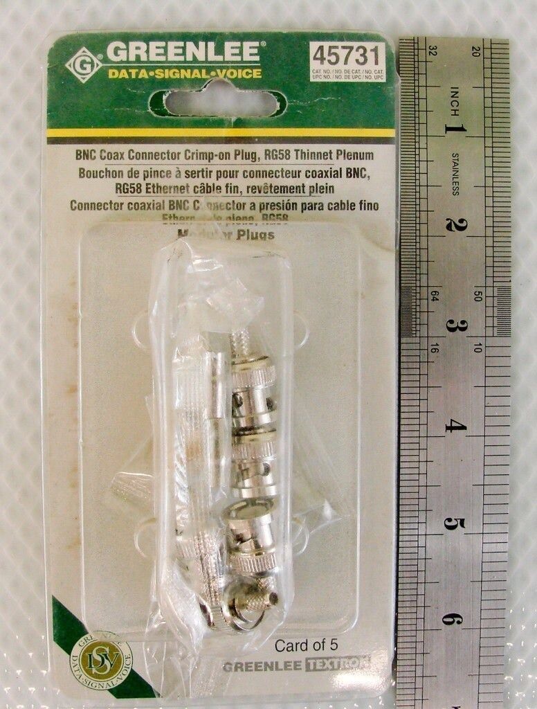 57 2051.jpg Greenlee BNC Coax Crimp-On Connector Plugs RG58 5-Pack – Thinnet Plenum Coaxial Cable Connectors