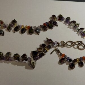 Vintage Sterling Silver 925 Gemstone Charm Necklace – India, 60 Grams, As-Is Needs Restringing
