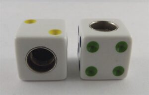 White Multi-Color Dot Dice Valve Caps 2-Piece Set – Old School BMX Caps Fit SE, GT, Hutch, Redline