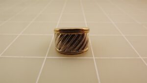 Sterling Silver 925 Two-Tone Wide Textured Stripe Band Ring – Size 4.5 Petite or Pinky Ring, 10.8 Grams