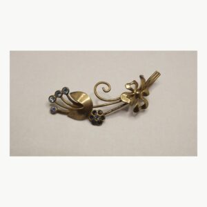 Vintage Gold Tone Sterling Silver Floral Spray Brooch with Blue Rhinestones – 3″ Pin, 7.2 g