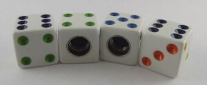 White Multi-Color Dot Dice Valve Caps 4-Piece Set – VW, Rat Rod, Car, Truck and SUV Tire Stem Caps