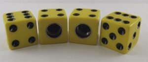 Yellow and Black Dice Valve Stem Caps 4-Piece Set – VW, Rat Rod, Car, Truck and SUV Tire Valve Caps