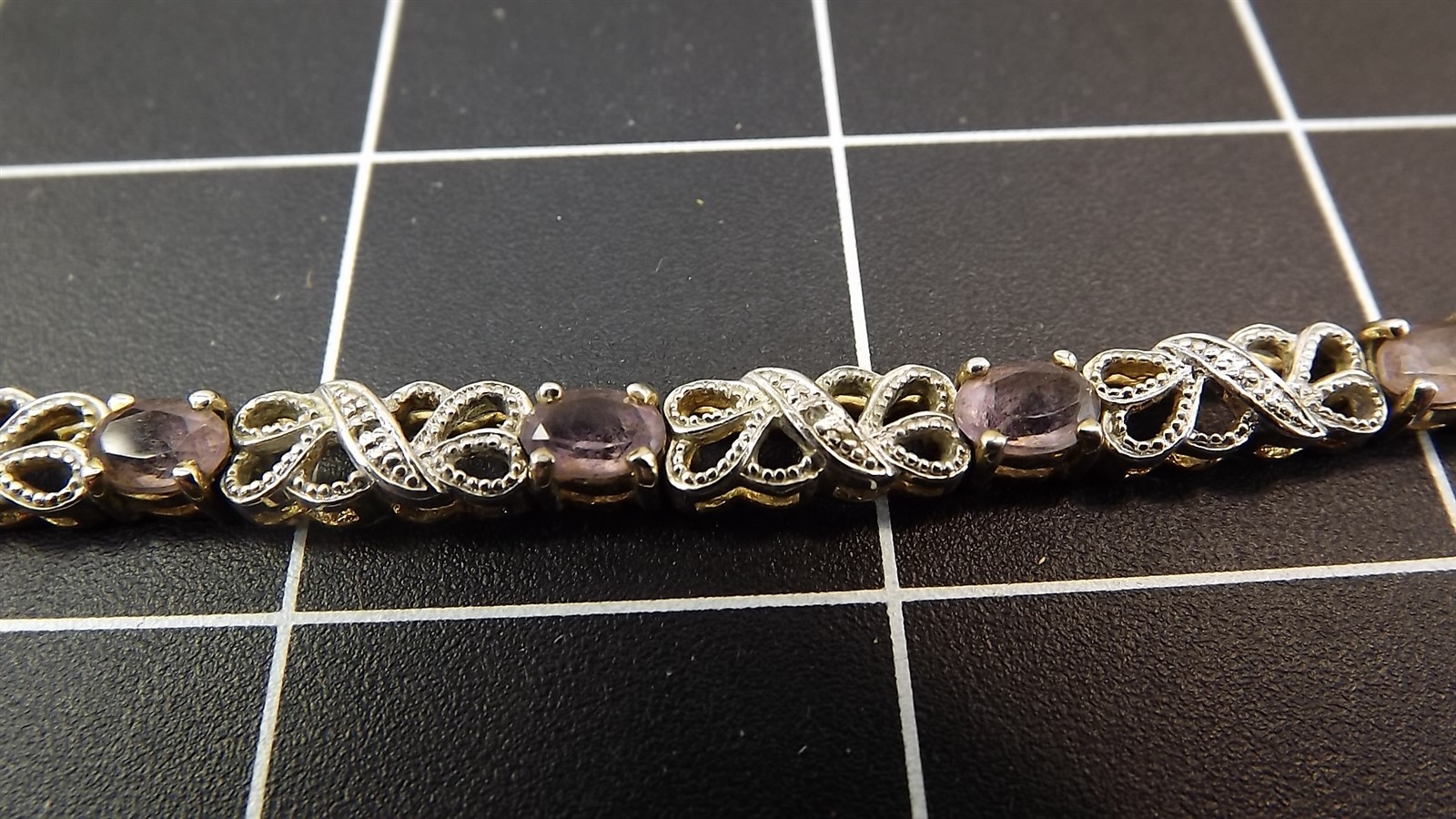 57 2347.jpg Gold Tone Purple Stone Tennis Bracelet 8″ – Marked 925 Line Bracelet with Purple Stones, 14.1 Grams