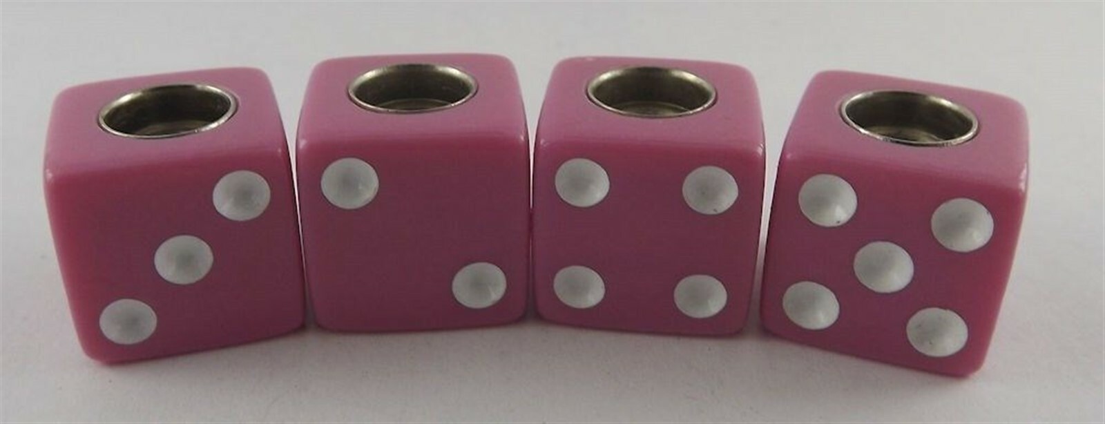 57 2376.jpg Pink and White Dice Valve Stem Caps 4-Piece Set – VW, Rat Rod, Car, Truck and SUV Tire Caps
