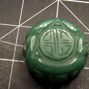 Hand Carved Green Jade Shou Longevity Pendant Necklace – Round Medallion on Wire Cable Choker
